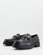 Walk London Sean Chain Chunky Loafers In Black Leather
