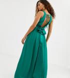 Tfnc Petite Bridesmaid Maxi Dress With Satin Bow Back In Emerald Green
