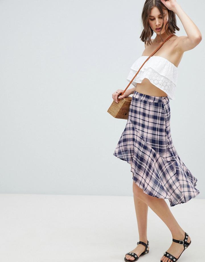 Vero Moda Check Ruffle Hem Skirt - Pink