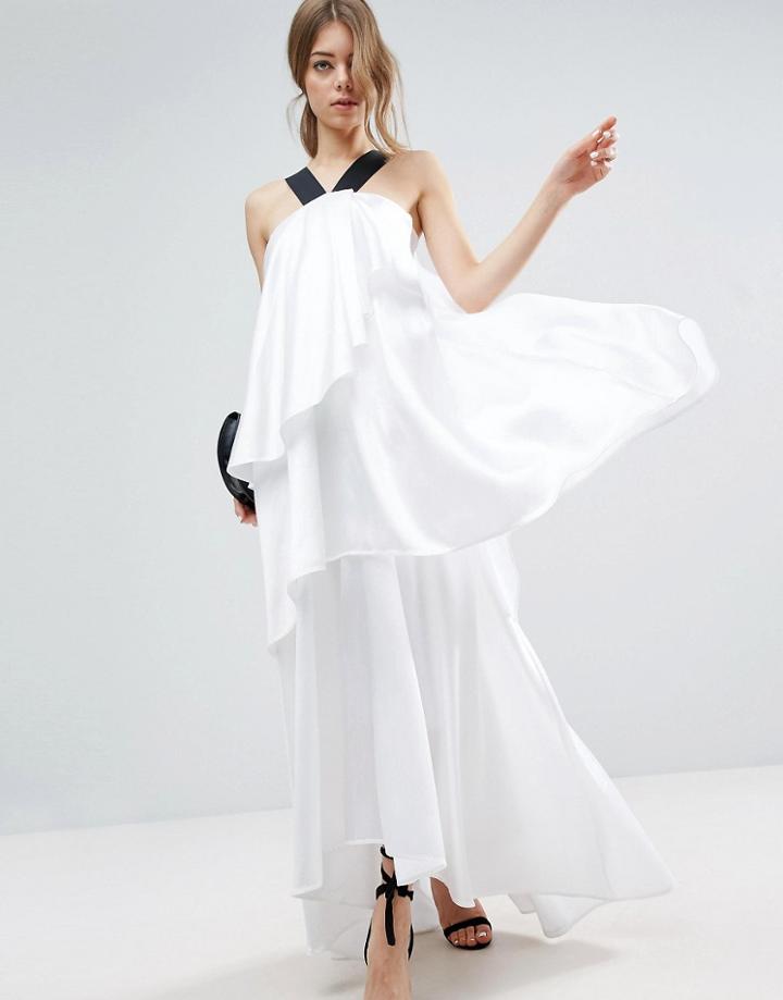 Asos White Layered Frill Maxi Dress With Strap Detail - White
