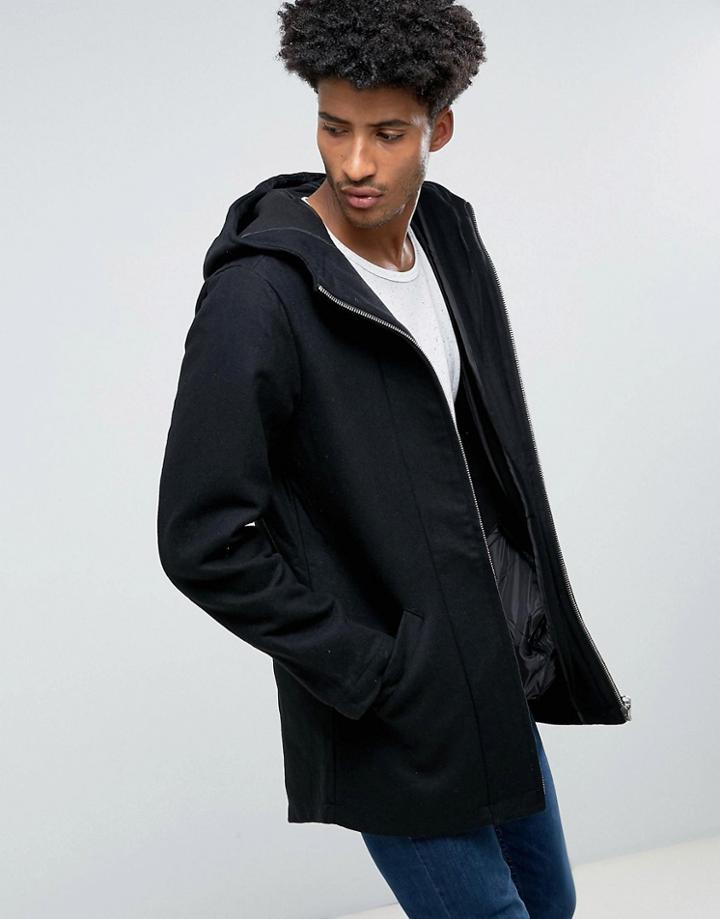 Bellfield Bonded Wool Mix Parka - Black
