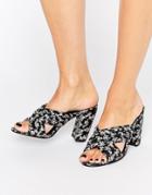 Daisy Street Ditsy Floral Mule Heeled Sandals - Black