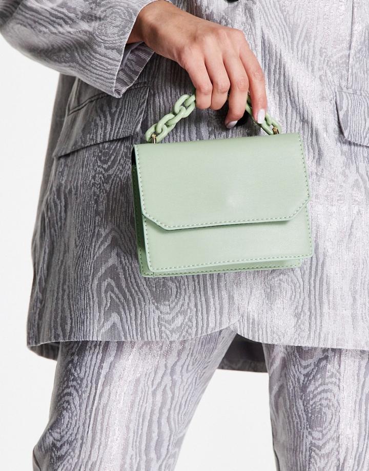 Asos Design Cross Body Bag With Resin Top Handle Chain In Sage Green