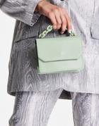 Asos Design Cross Body Bag With Resin Top Handle Chain In Sage Green