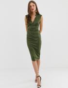 Asos Design Wrap Collared Pencil Midi Dress - Green