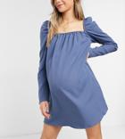 In The Style Maternity X Dani Dyer Square Neck Puff Sleeve Shift Dress In Blue-blues