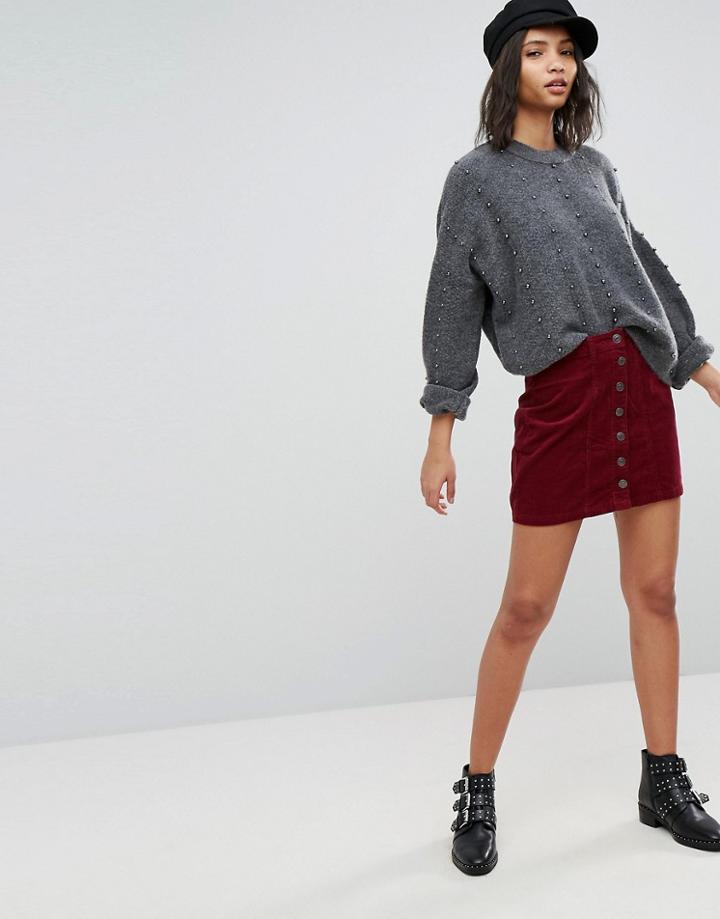 Stradivarius Cord A Line Skirt - Red
