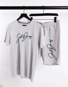 Jack & Jones Script T-shirt And Short Set In Gray-grey