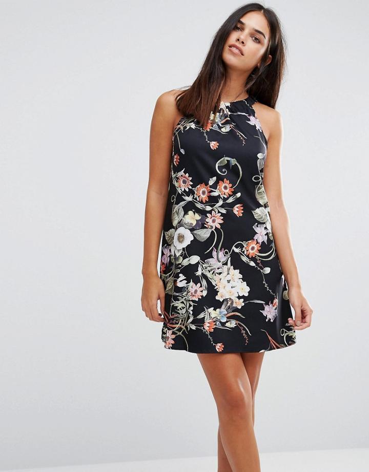 Ax Paris Floral Printed Shift Dress - Black