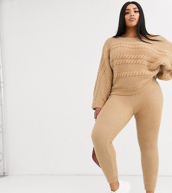 Asos Design Curve Two-piece Jogger In Super Fluffy Yarn-stone