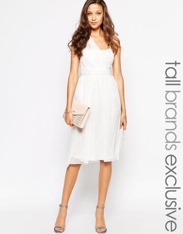 True Decadence Tall One Shoulder Soft Midi Prom Dress - Cream