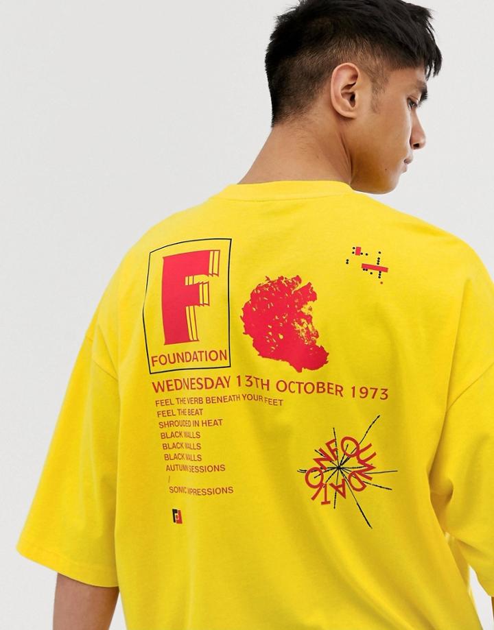 Asos Design Oversized T-shirt With Text Style Back Print - Yellow