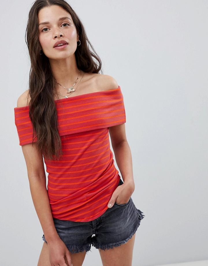 Free People Melbourne Off Shoulder Stripe Top-red