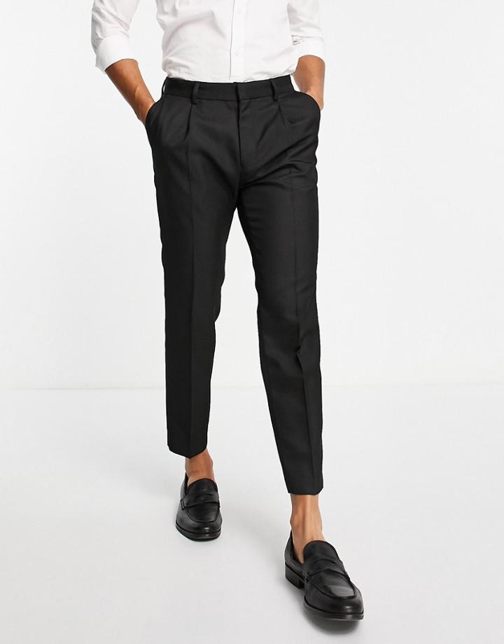 Topman Tapered Pronounced Twill Pants In Black