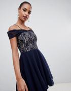 Ax Paris Strappy Cold Shoulder Navy Lace Dress - Navy