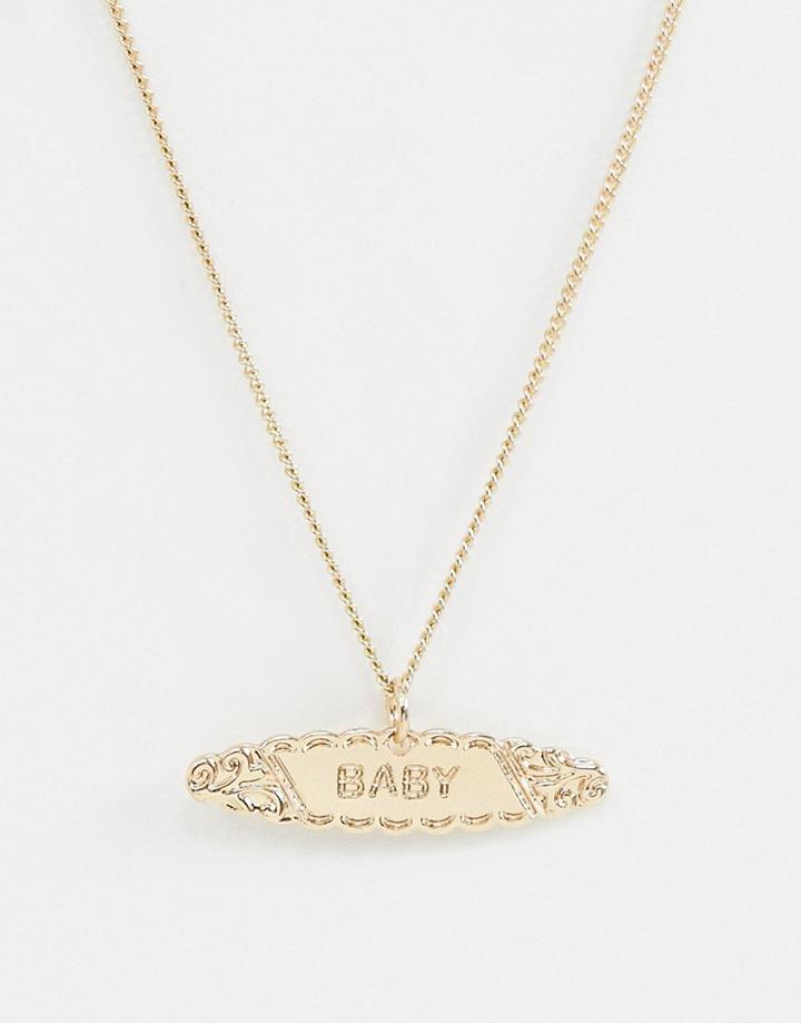 Asos Design Necklace With Vintage Style Baby Pendant In Gold - Gold