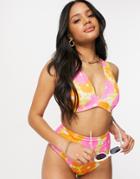 Asos Design Overlay Underwired Bikini Top In Block Floral Print-multi