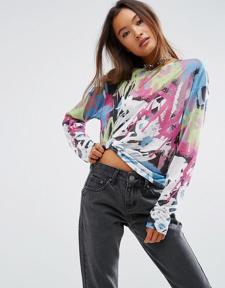 Asos Top With Graffiti Print - Multi