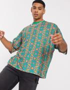 Asos Design Oversized All Over Geo-tribal Print T-shirt-multi