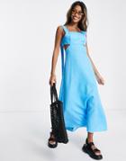 Topshop Premium Contrast Strap Cut Out Midi Dress In Cobalt Blue