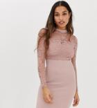 New Look Petite High Neck Lace Bodycon Dress - Pink