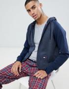 Tommy Hilfiger Sweat Zip Thru Hoodie With Contrast Panels In Navy And Gray - Navy