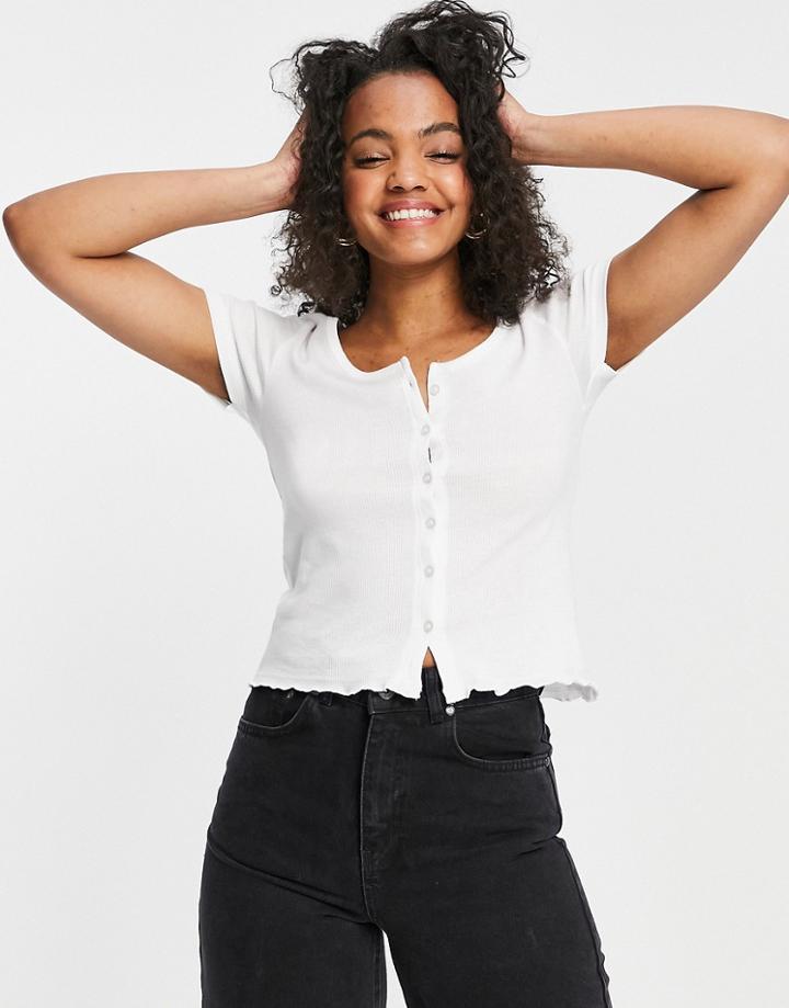 Brave Soul Zelly Button Down T-shirt With In White