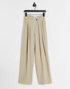 Asos Luxe Linen Wide Leg Pant With Asymmetric Fly In Stone-white
