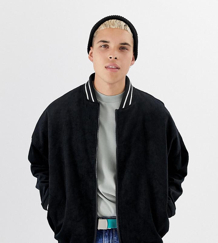 Collusion Oversized Cord Bomber Jacket In Black-red