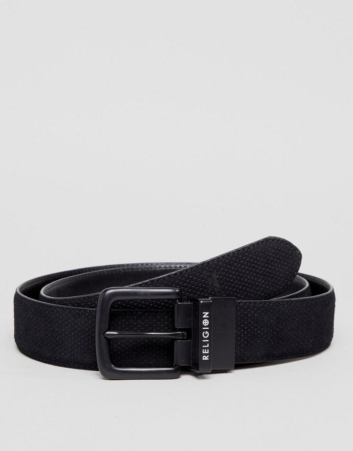 Religion Leather Reversible Belt In Black Pindot - Black