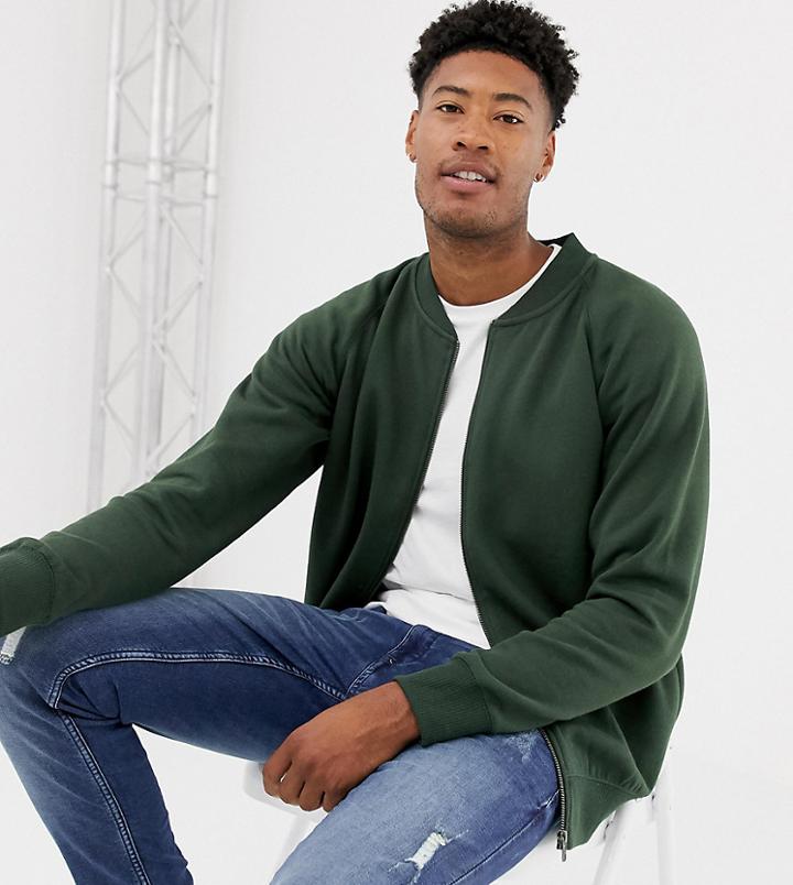 Jacamo Tall Jersey Zip Through Bomber In Green - Green