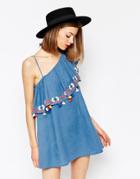Piper Java One Shoulder Ruffle Dress With Tassles - Periwinkle