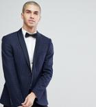 Heart & Dagger Skinny Printed Wool Mix Tux Blazer - Navy