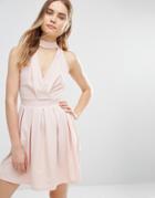 Wal G Skater Dress With Neck Detail - Pink