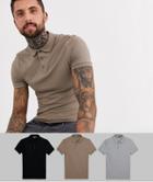 Asos Design 3 Pack Muscle Fit Jersey Polo Save-multi
