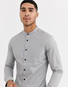 Asos Design Skinny Fit Poplin Shirt In Light Gray With Grandad Collar