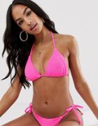 Asos Design Charlotte Pink Mix And Match Crinkle Triangle Bikini Top - Pink