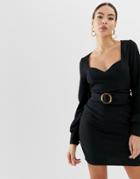 Asos Design Textured Mini Dress With Faux Tortoiseshell Buckle-black