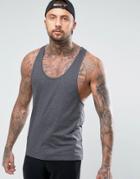 Asos Tank With Extreme Racer Back In Charcoal Marl - Gray