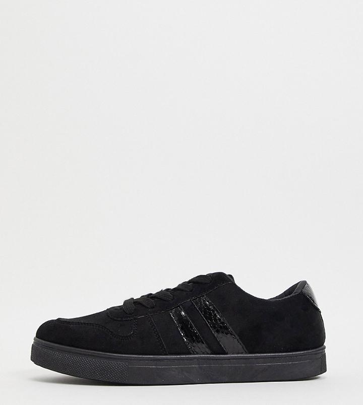 London Rebel Wide Fit Side Stripe Lace Up Sneakers In Black