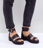 Asos Design Foxglove Wide Fit Premium Leather Gladiator Flat Sandals - Black