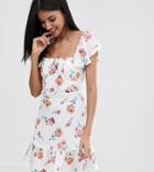 Fashion Union Tall Ruched Front Mini Dress In Floral - White