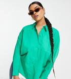 Vero Moda Curve Long Sleeve Boyfriend Shirt In Green