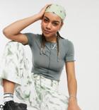 Collusion Crop Fitted T-shirt With Seam Detail In Charcoal-grey