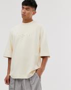 Asos White Oversized T-shirt With Blue Chest Print - Beige