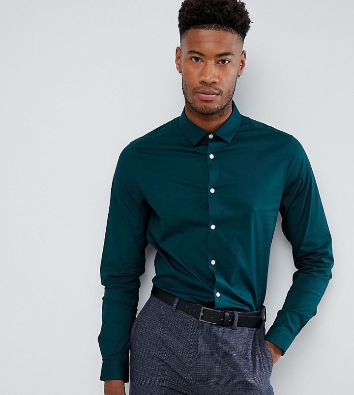 Asos Tall Slim Shirt In Teal - Green