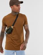 Asos Design Longline T-shirt With Crew Neck And Side Splits In Brown - Brown