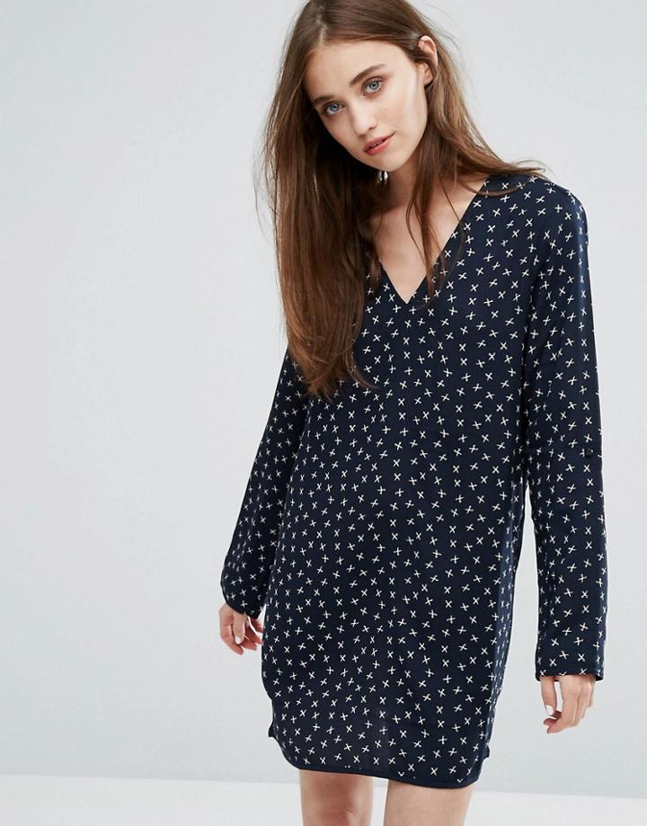 Vero Moda Long Sleeve Printed Shift Dress - Blue
