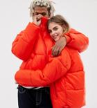 Collusion Unisex Puffer Jacket In Red - Red