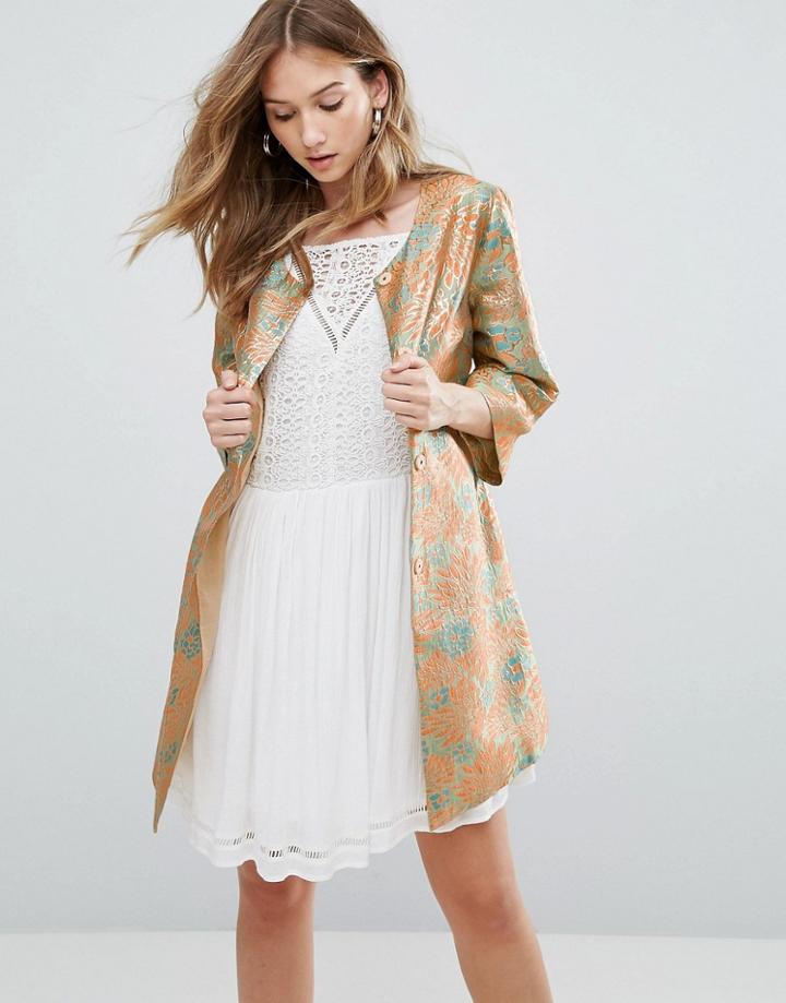 Traffic People Jacquard Bloom Coat - Orange